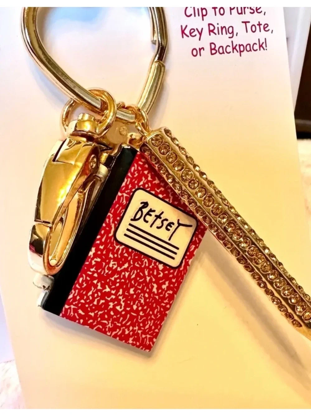 Betsey Johnson Gold Notebook & Pen Key Charm 🆕